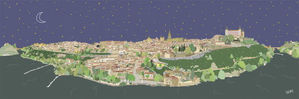 Toledo. Panorámica Sur nocturna (50 x 150 cm. / 33,3 x 100 cm. / 16,6 x 50 cm.)